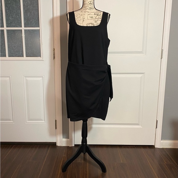 Express Little Black Mini Faux Wrap Dress with Scoop‎ Neck and Tie - Picture 6 of 16